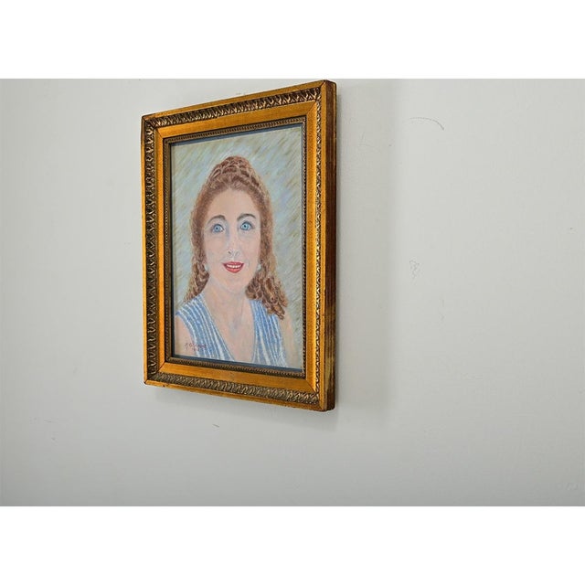 French Vintage Framed Pastel Portrait For Sale In Baton Rouge - Image 6 of 8