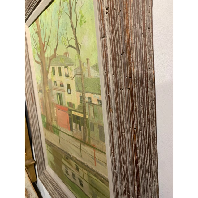 Textile 1952 J. Allison “Canal Street Martin - Paris” Oil on Canvas For Sale - Image 7 of 10