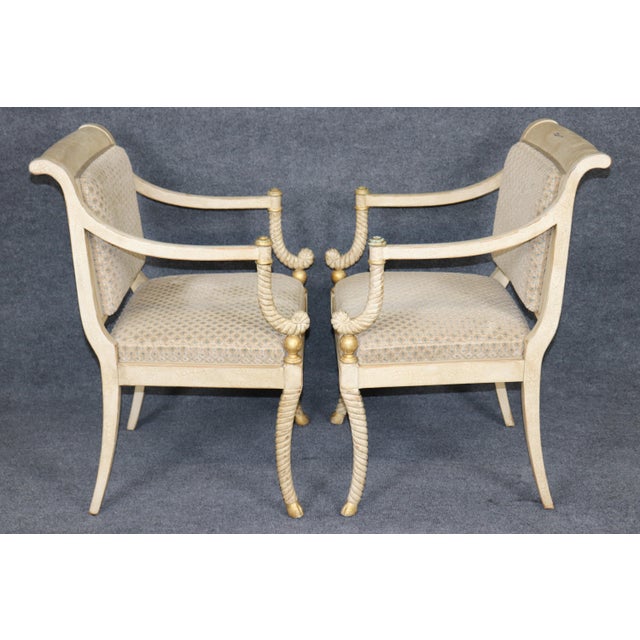 # Elegant Pair of William Switzer Neoclassical Painted Armchairs – Hollywood Regency Style with Rope-Twist Carving and...