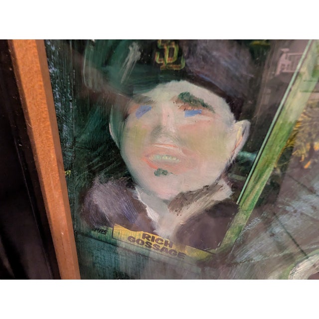 Green Vintage Baseball Card Mixed Media Collage Signed by Artist For Sale - Image 8 of 10