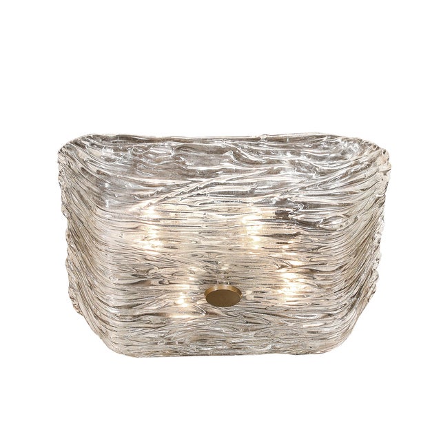 1960s Mid-Century Modern Murano Hand-Blown Textural Clear Glass Venini Flush Mount Chandelier For Sale In New York - Image 6 of 18