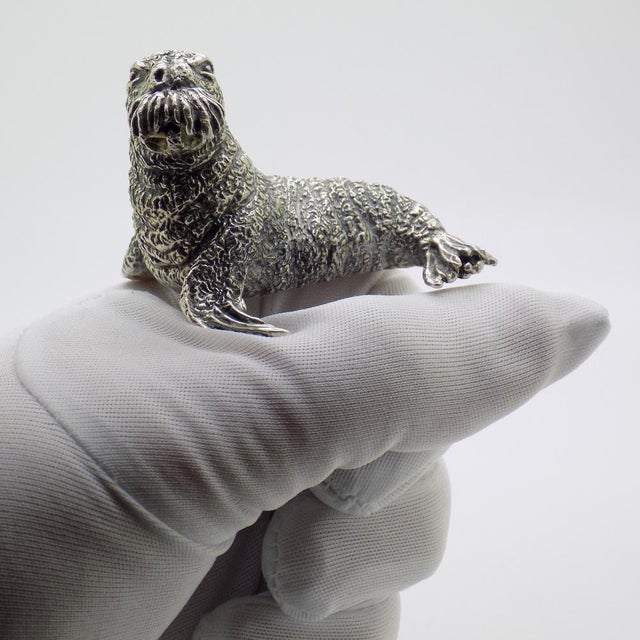 1960s Large Vintage Italian Genuine Silver Walrus Figurine by Cerreti, 1960s For Sale - Image 5 of 15