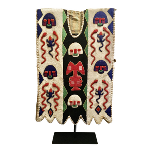 1950s Yoruba Ceremonial Beaded Sango Tunic With Custom Metal Floor Stand - 50" H X 30" W