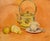 Chinoiserie Early 20th Century Chinoiserie Still Life Oil Painting With Teapot & Citrus, Framed For Sale - Image 3 of 9