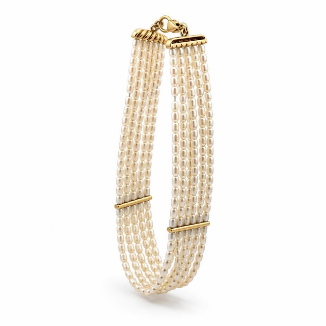 Mid 20th Century Estate 14k Yellow Gold Multi-Strand Freshwater Seed Pearl Cuff Bracelet For Sale - Image 4 of 5