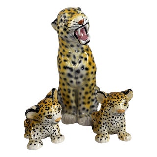 Italian Ceramic Leopard Family Figures, 1960s, Set of 3 For Sale