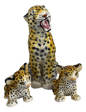 Italian Ceramic Leopard Family Figures, 1960s, Set of 3