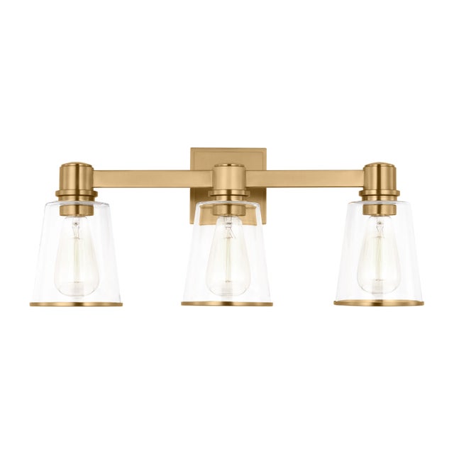 Transitional Chapman & Myers by Visual Comfort Studio Alessa 3-Light Bath Vanity Sconce in Burnished Brass For Sale - Image 3 of 8