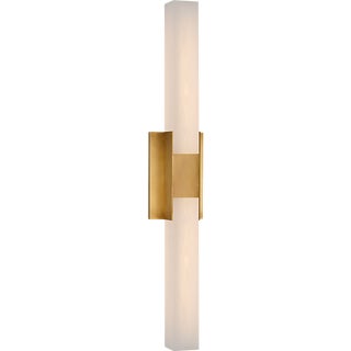 Kelly Wearstler for Visual Comfort Signature Covet 28" Double Bath Light in Antique-Burnished Brass with Alabaster For Sale