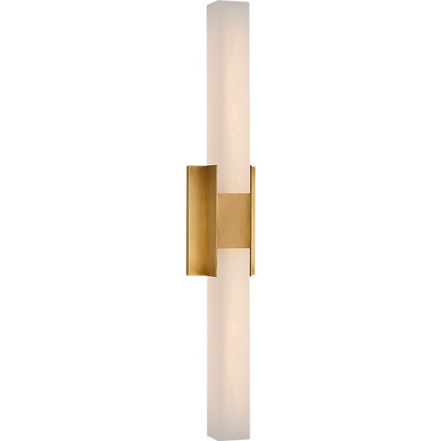 Kelly Wearstler for Visual Comfort Signature Covet 28" Double Bath Light in Antique-Burnished Brass with Alabaster For Sale