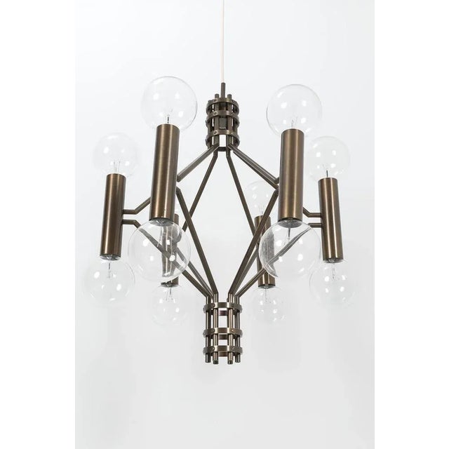 Metal Vintage Brutalistic Bronze Chandelier For Sale - Image 7 of 9