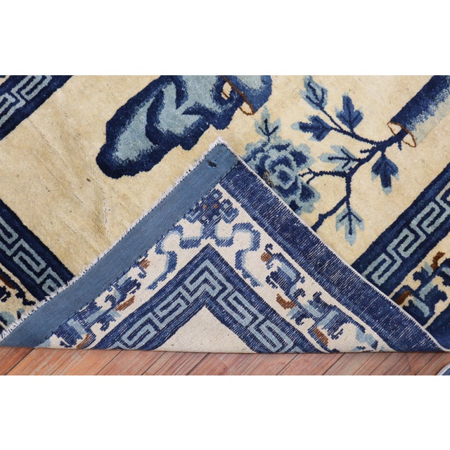 Textile Tan Blue Color Early 20th Century Antique Chinese Oriental Rug - 3'8" x 5'7" For Sale - Image 7 of 18