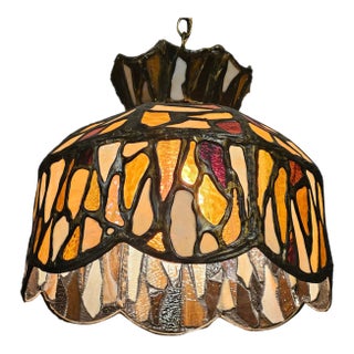 Antique Folk Art Stained Glass Pendant Fixture For Sale