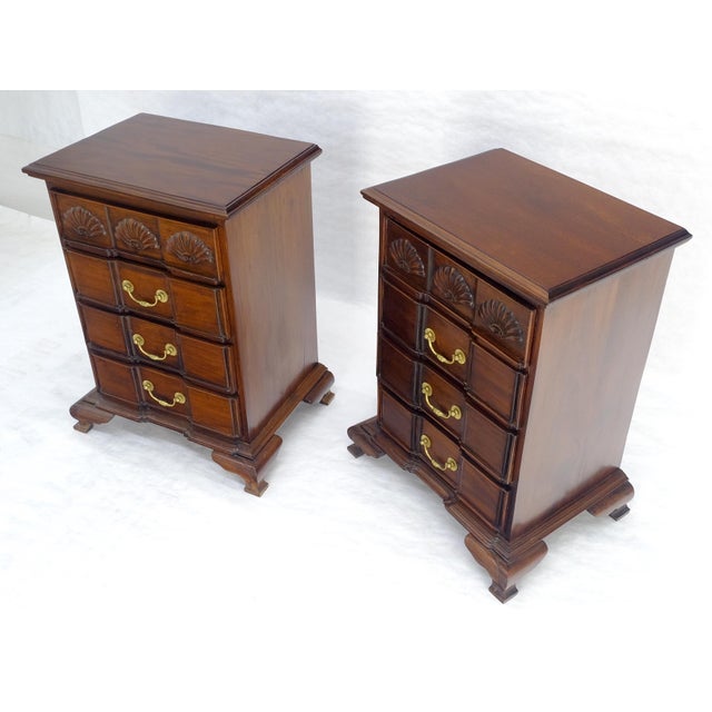Wood Pair of Solid Mahogany Brass Pull 4 Drawer Bracket Feet Night Stands Tables MINT For Sale - Image 7 of 18