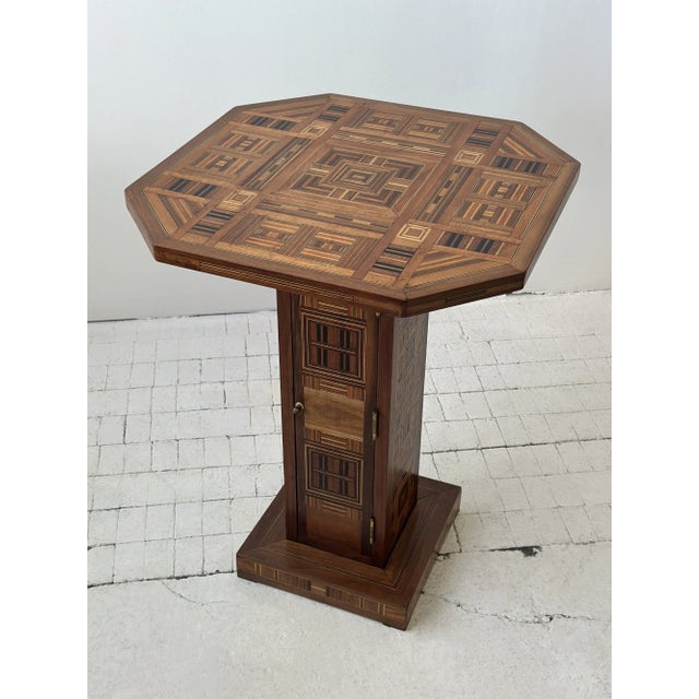 Vintage Exceptional Parquetry Pedestal Table With Hidden Compartment, Circa Mid 20th Century For Sale - Image 14 of 18