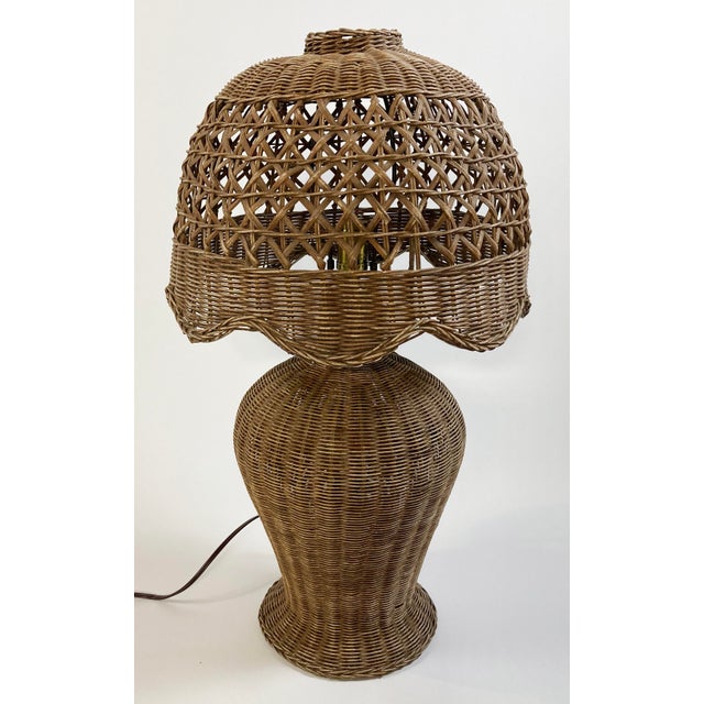Wicker Table Lamp With Scalloped Wicker Shade Chairish