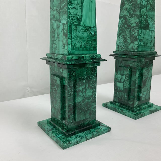 Green Natural Malachite Obelisk Pair For Sale - Image 8 of 11