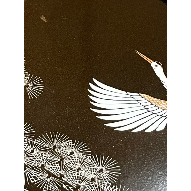 Mid-Century Modern Set of 3 Mid 20th Century Japanese Maki Style Black Lacquer Effect Resin Two Trays Gold Painted Cranes For Sale - Image 3 of 13