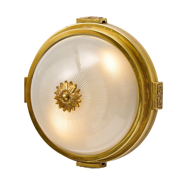 Art Deco Period French Ceiling Mounts, Brass and Etched Glass For Sale - Image 4 of 9