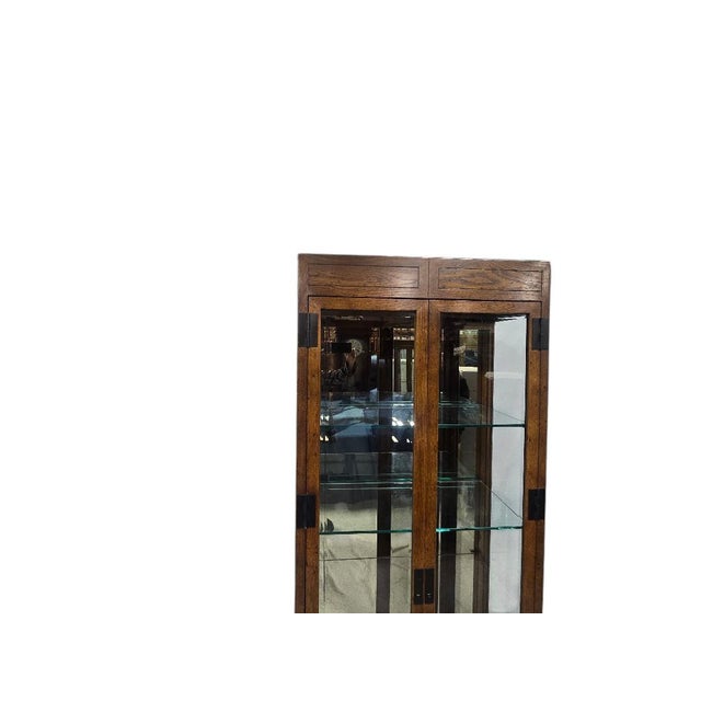 Mission Late 20th Century Henredon Mission-Style Lighted Curio Cabinet – 83” For Sale - Image 3 of 6