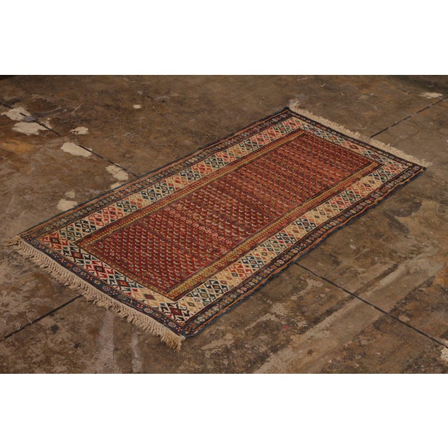 Traditional 19th-Century Antique Soumak Rug Gometric Burnt Red and Beige All Over Pattern For Sale - Image 3 of 9