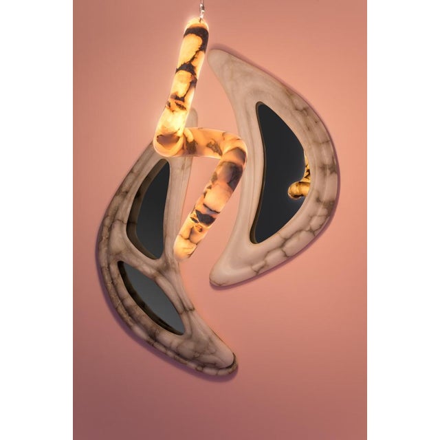 Aqua Fossil II Mirrors in Alabaster and Mirror Glass by Amarist Studio, Set of 2 For Sale - Image 9 of 16