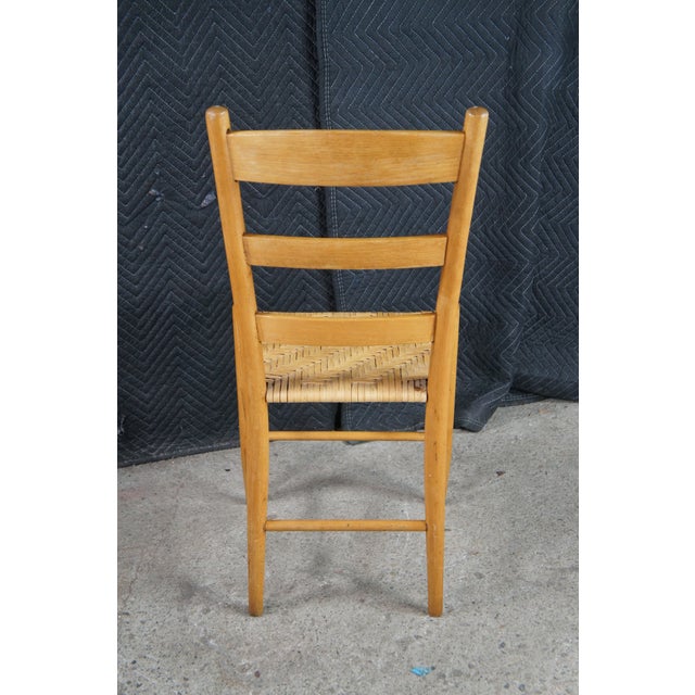 Early 20th Century 6 Antique Country Farmhouse Maple Ladderback Woven Rattan Dining Chairs For Sale - Image 5 of 12