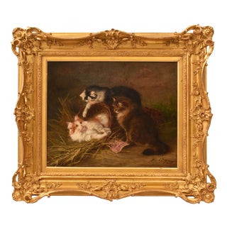 Jane Dhazon De Saint-Firmin, Three Playing Cats, Oil on Canvas, Late 19th Century For Sale