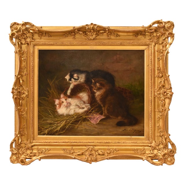 Jane Dhazon De Saint-Firmin, Three Playing Cats, Oil on Canvas, Late 19th Century For Sale