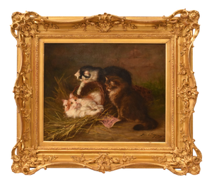 Jane Dhazon De Saint-Firmin, Three Playing Cats, Oil on Canvas, Late 19th Century