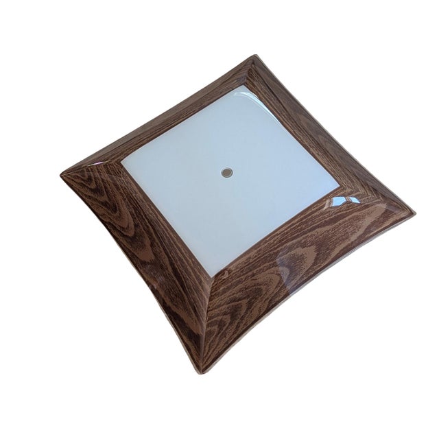 Mid Century Modern Faux Bois Glass Light Fixture Cover For Sale In Charlotte - Image 6 of 13