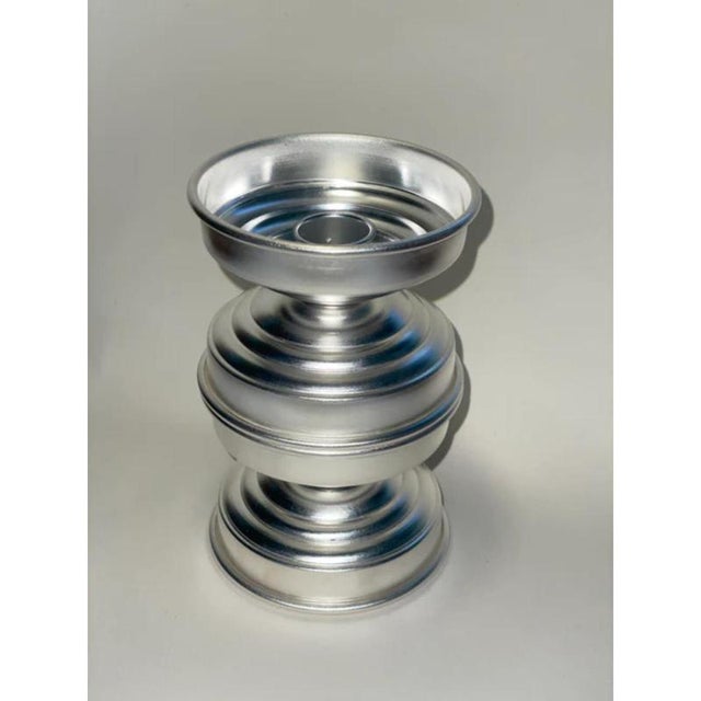 Metal Rl 05 Maxi Candleholder in Silver Plated Brushed Brass by Caspal For Sale - Image 7 of 7