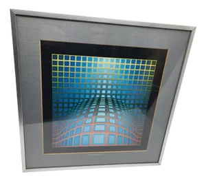 Victor Vasarely, Optical Composition, 1950s, Offset Print, Framed