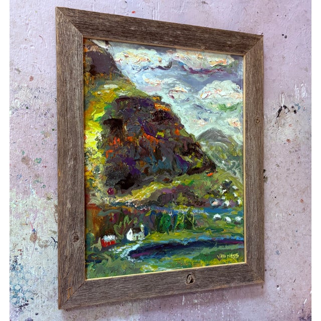Dark Green Scottish Home on the Hill, Original Oil Paintings, Framed, by Van Ness For Sale - Image 8 of 12