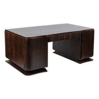 Exceptional Antique Art Deco Large Macassar Ebony Wood Executive Desk For Sale