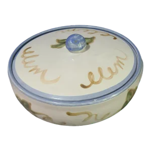 Late 20th Century Louisville Kentucky Stoneware Pottery Hand Painted Covered Casserole