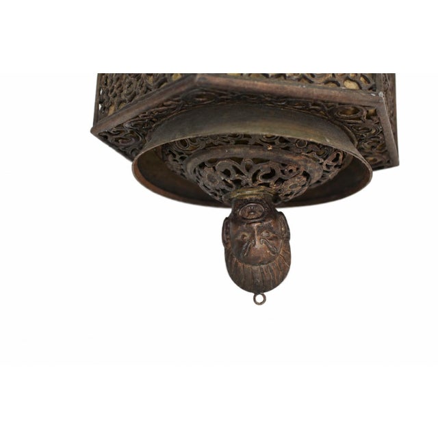 Antique Indian Goddess Pendant Light Lantern Copper Brass Filigree For Sale - Image 14 of 14