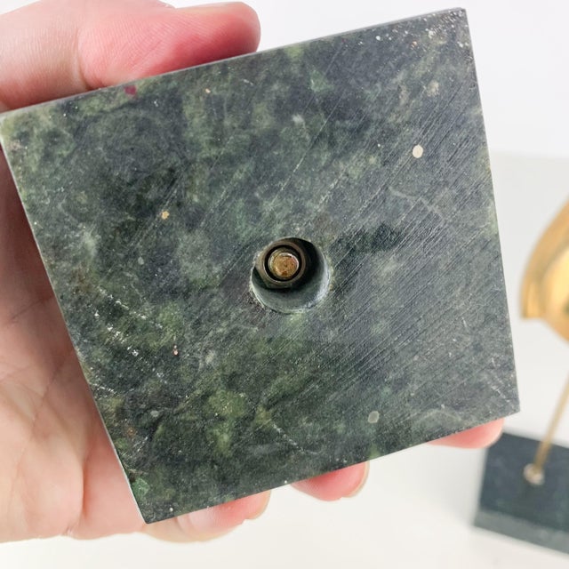 Mid 20th Century Pair Vintage Polished Brass Mid Century Asian Mask Buddha Head on Marble Base For Sale - Image 10 of 10