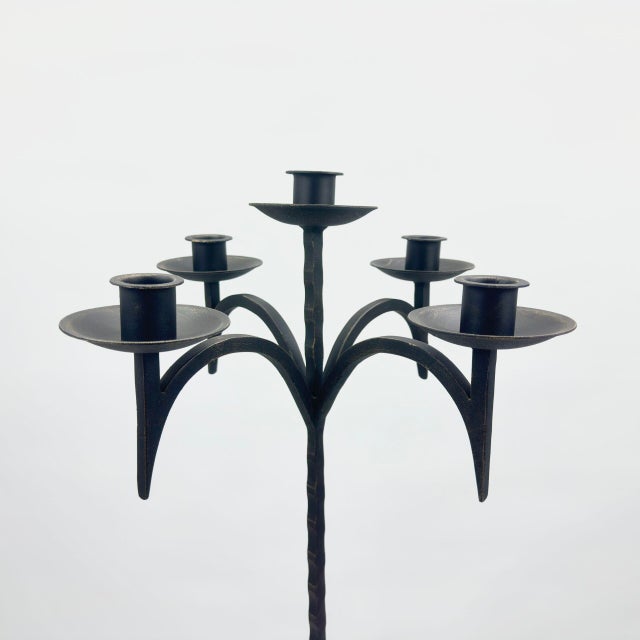 Hand Forged Iron Floor Candelabra 48.5″ (123cm) Antique Gold Patina 5-Arm Grand Candelabra Wedding & Home Decor For Sale - Image 6 of 8
