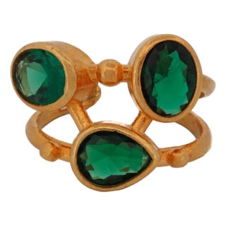 Cleopatra Jade & Gold Adjustable Ring, Size 4 For Sale