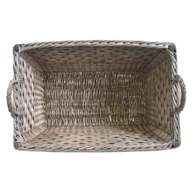 Rustic Primitive Farmhouse French Wicker Market Basket With Number Plate For Sale In Los Angeles - Image 6 of 8