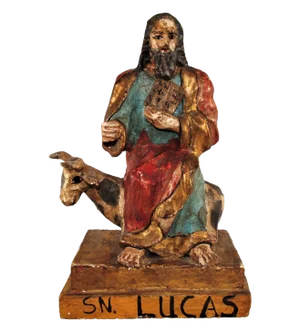 Antique Wood Carved Santos of St. Luke With Steer