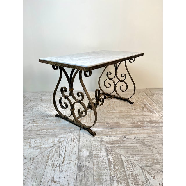 Wrought Iron Marble Topped Coffee Table, 1930s For Sale - Image 3 of 11
