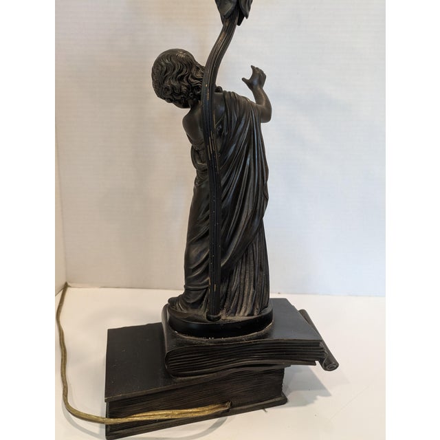 Antique Bronze Lamp Featuring a Girl Holding a Dove by A. Messina For Sale - Image 14 of 14