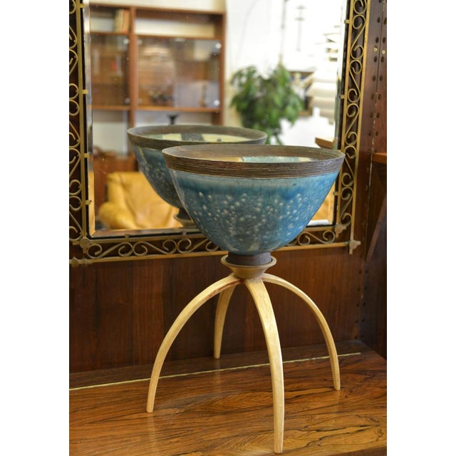 20th Century Sculpture Raku Art Pottery Stoneware Bowl on Stand from Catriona McLeod, 1970s For Sale - Image 16 of 18