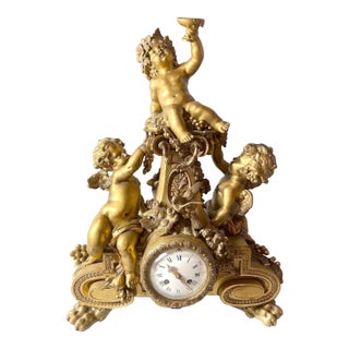 19th Century French Louis XVI Gilt Bronze Chimney Clock For Sale