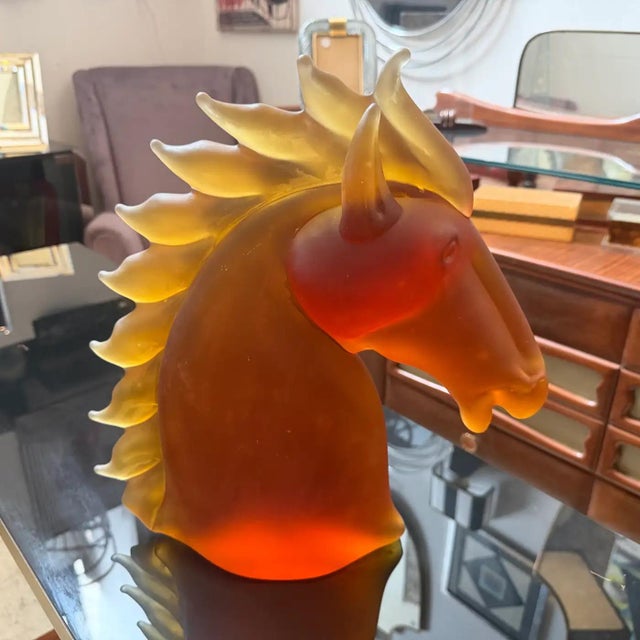 Christian Dior 1990s Modern Amber and Brown Heavy Murano Glass Sculpture of an Horse Head 4 For Sale - Image 4 of 12