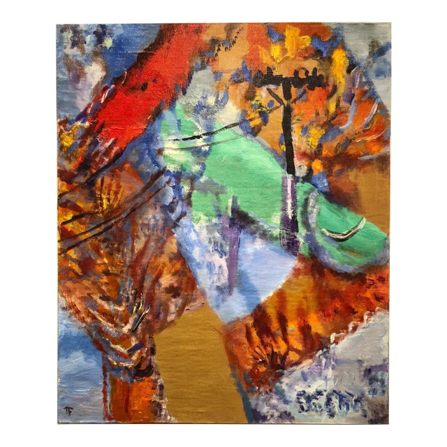 Urban Glare, Abstract Figurative Oil on Linen, Rich Bright Colors, 2012 For Sale