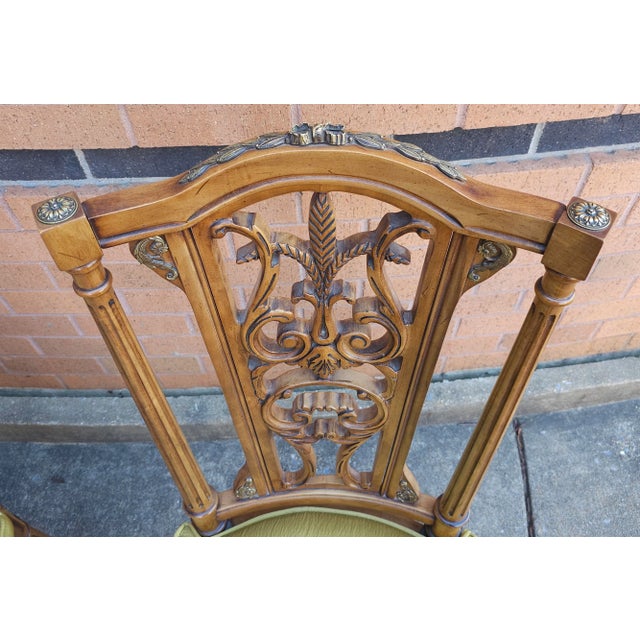 Mid 20th Century Set Six Louis XVI Brass Mounted Carved French Walnut Dining Chairs For Sale - Image 5 of 12
