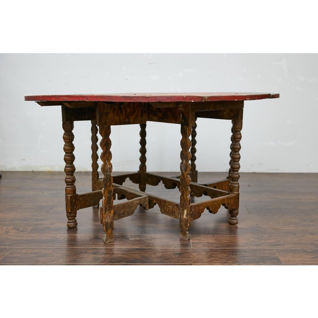 18th-Century Spanish Gateleg Table with Floral Polychrome Décor and Drop Leaves For Sale - Image 11 of 12
